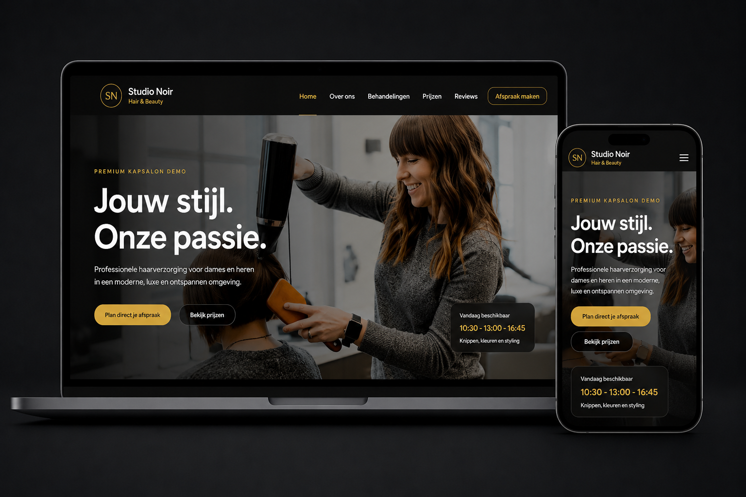 Website ontwerp voor Studio Noir kapsalon